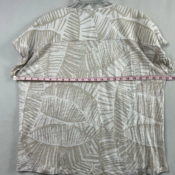 Chicos 2 Top Womens L Beige White Leaf Palm Print V-Neck Tropical Linen - Picture 3 of 7